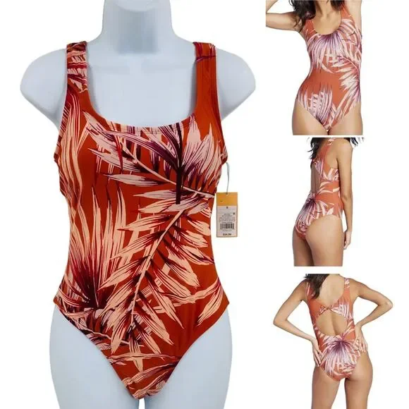 Kona Sol One Piece Swimsuit Tropical Burnt Orange Print - Picture 10 of 10